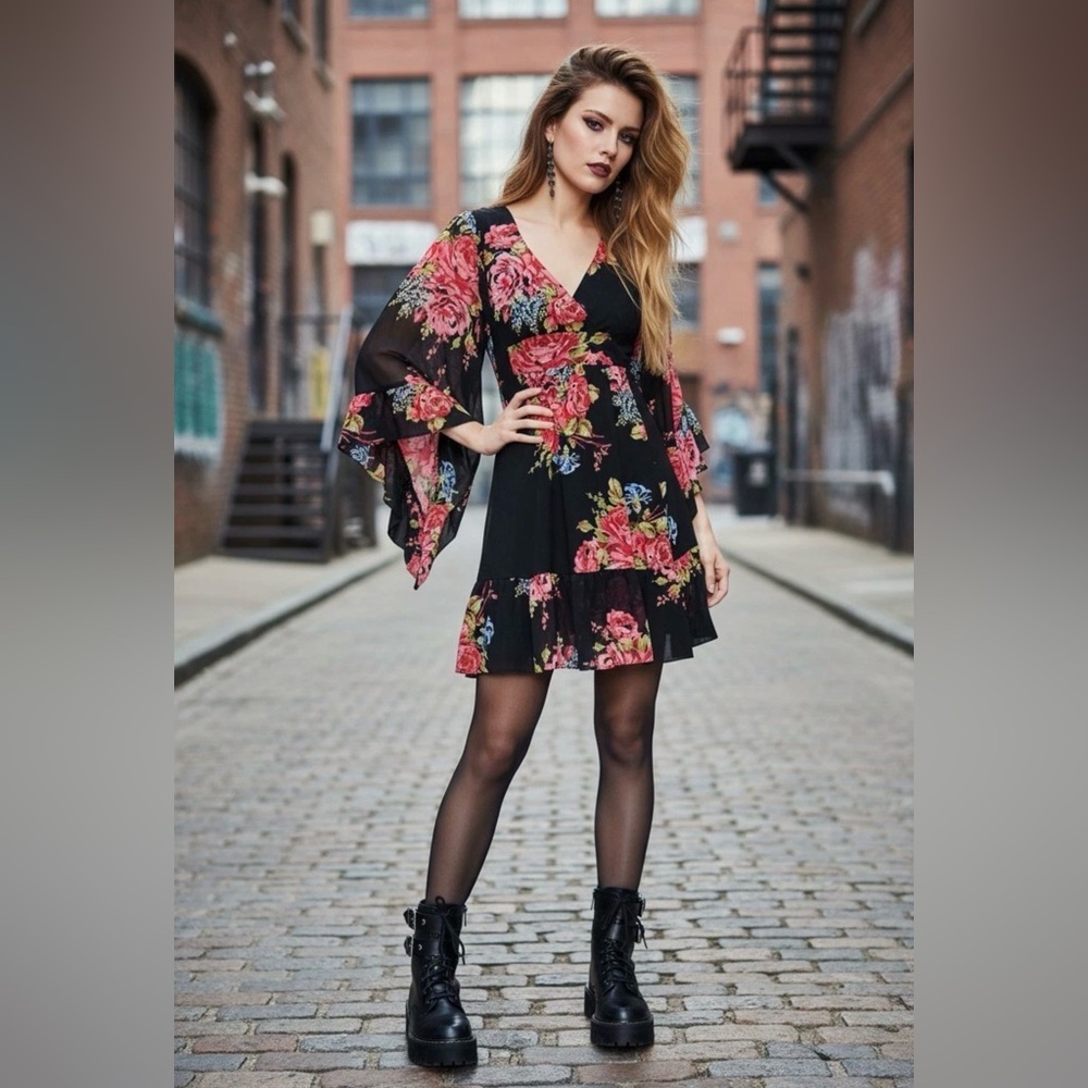Betsey Johnson "Bambi" black floral dress